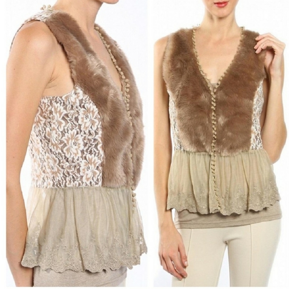 Anthropologie A'REVE Sleeveless Lace Fur Top NWT $70